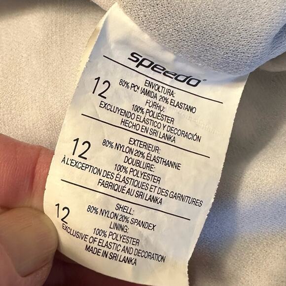 Speedo Fashion Tank One Piece Swimsuit Side Shirred Black White Size 12 - Picture 8 of 9